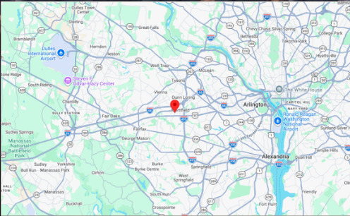 Map showing Pond Roofing in Fairfax, VA